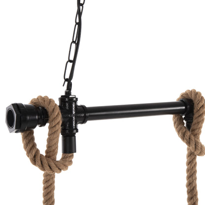 CEILING LIGHT 3-LIGHT PENDANT METAL BLACK ROPE NATURAL 80x14.5x137