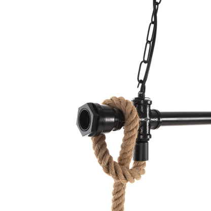 CEILING LIGHT 3-LIGHT PENDANT METAL BLACK ROPE NATURAL 80x14.5x137