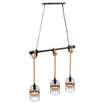 CEILING LIGHT 3-LIGHT PENDANT METAL BLACK ROPE NATURAL 80x14.5x137