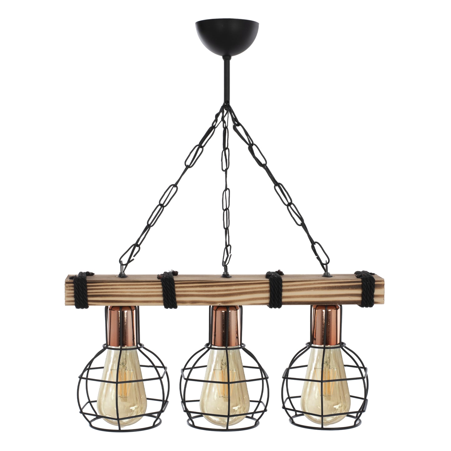 CEILING LIGHT 3-BULB WITH WOOD AND METAL GRILLES 50x16x65