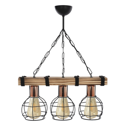 CEILING LIGHT 3-BULB WITH WOOD AND METAL GRILLES 50x16x65
