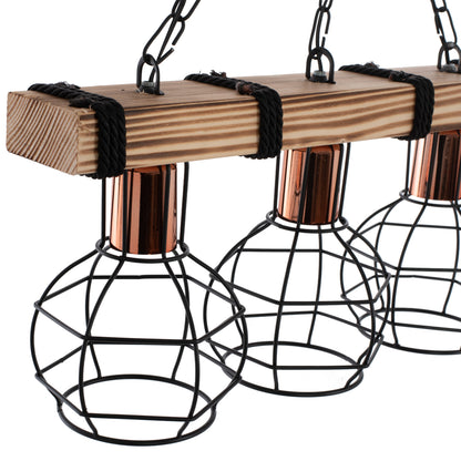 CEILING LIGHT 3-BULB WITH WOOD AND METAL GRILLES 50x16x65