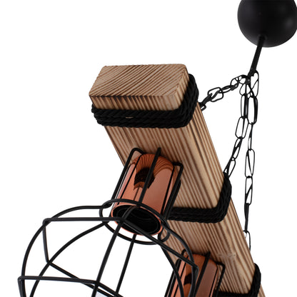 CEILING LIGHT 3-BULB WITH WOOD AND METAL GRILLES 50x16x65