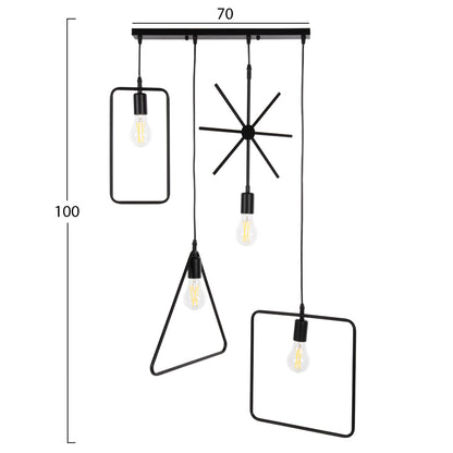 CEILING LIGHT 4-LIGHT BLACK METAL SHAPES 70x38x106