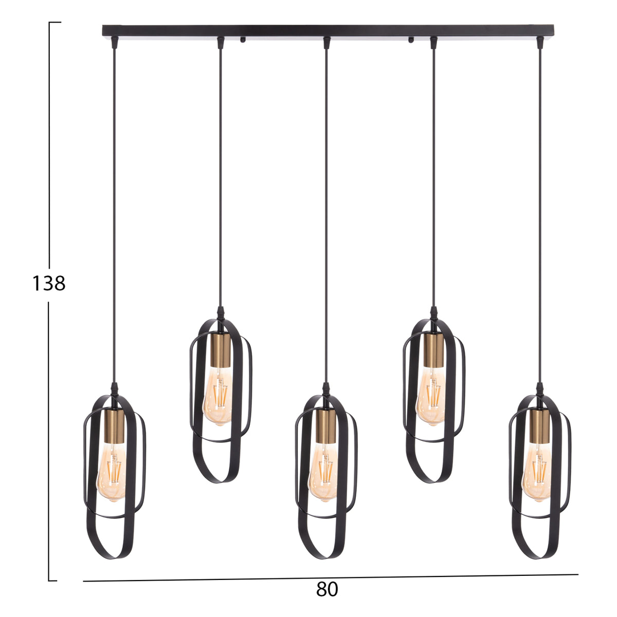 5-LIGHT CEILING LAMP BIUT BLACK METAL GOLD SOCKET 80x6x138