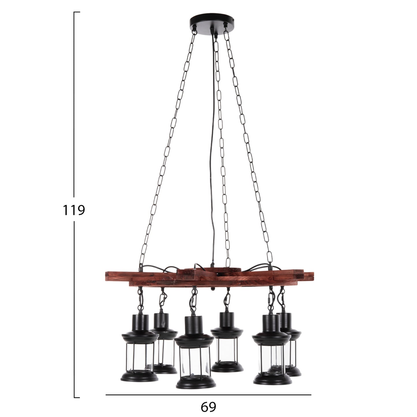 CEILING LIGHT 6-BULB WOOD METAL GLASS 119cm