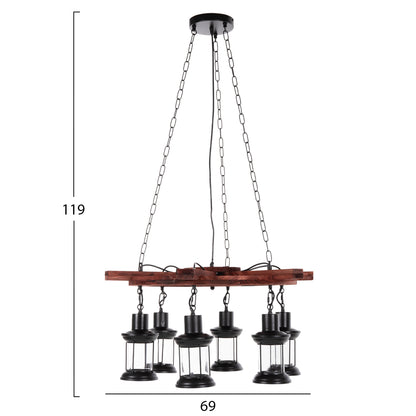 CEILING LIGHT 6-BULB WOOD METAL GLASS 119cm