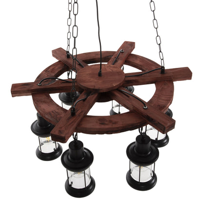 CEILING LIGHT 6-BULB WOOD METAL GLASS 119cm