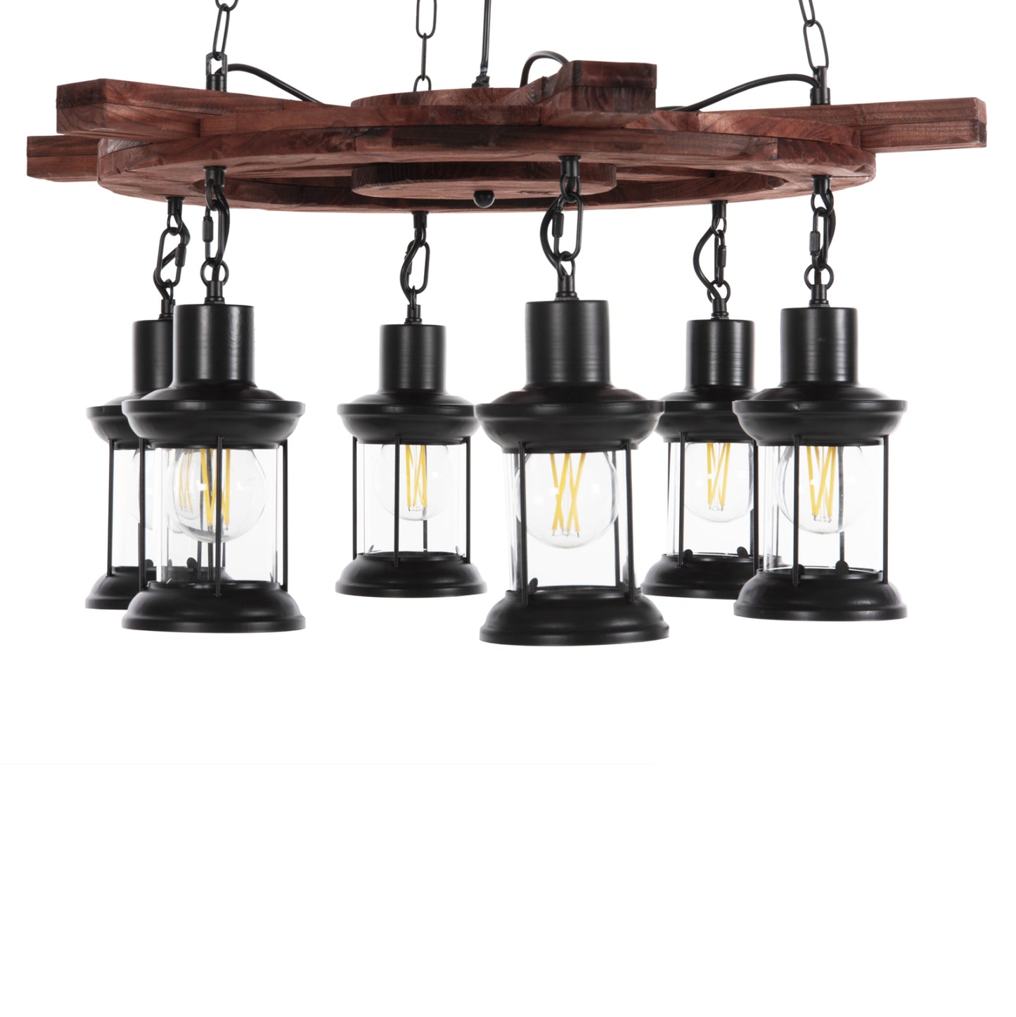 CEILING LIGHT 6-BULB WOOD METAL GLASS 119cm