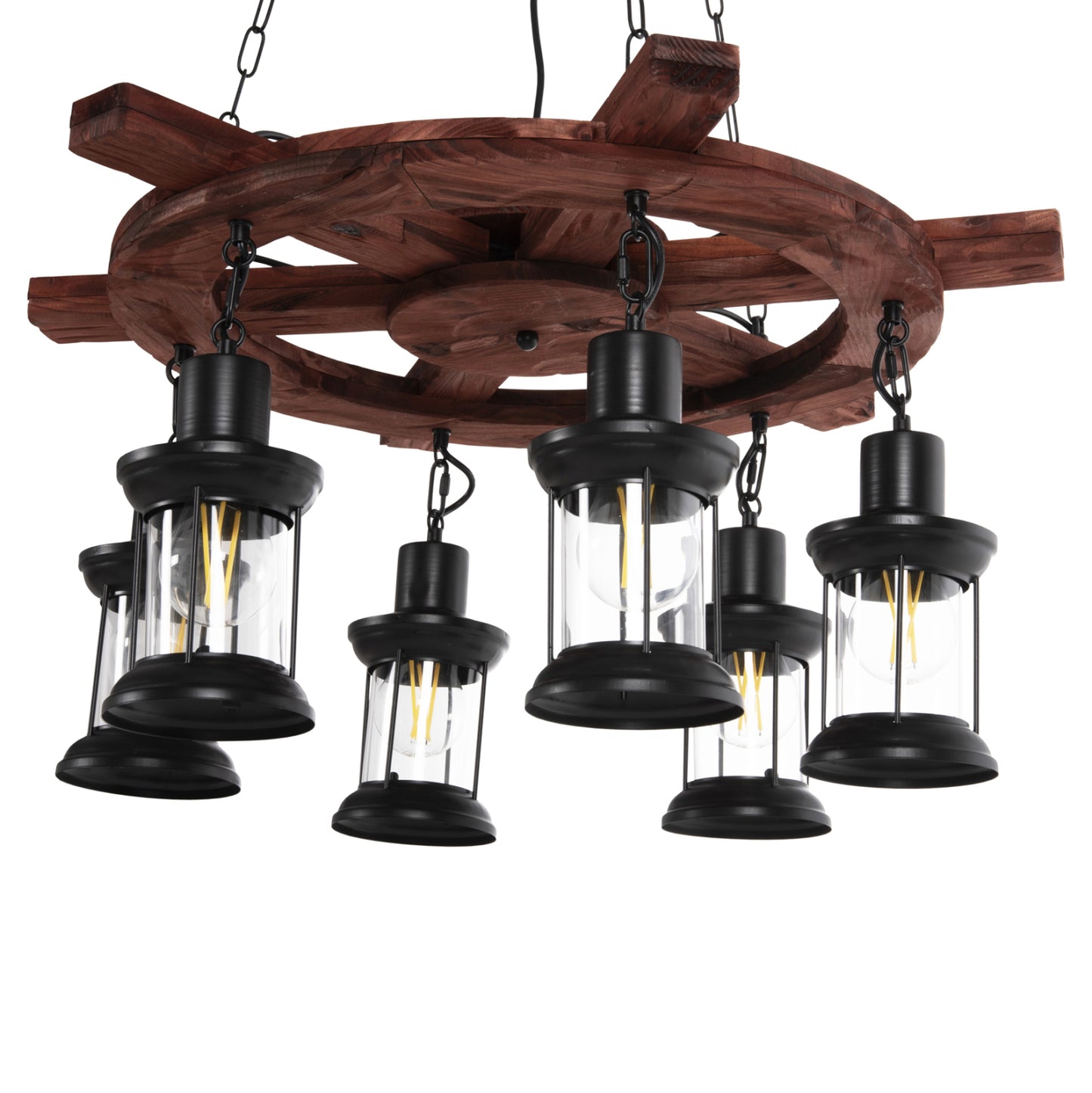 CEILING LIGHT 6-BULB WOOD METAL GLASS 119cm