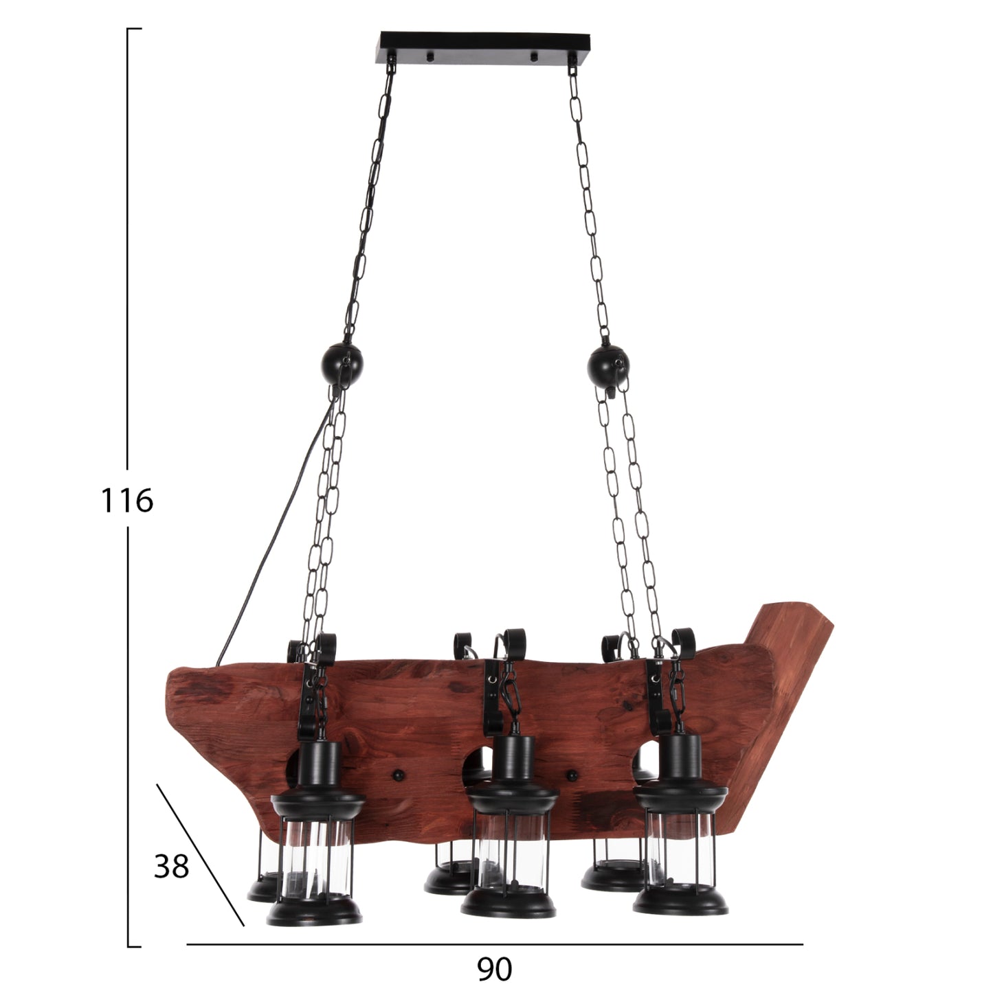 CEILING LIGHT 6-LIGHT PENDANT WOOD METAL GLASS 116cm