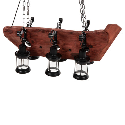 CEILING LIGHT 6-LIGHT PENDANT WOOD METAL GLASS 116cm