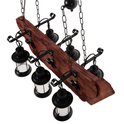 CEILING LIGHT 6-LIGHT PENDANT WOOD METAL GLASS 116cm
