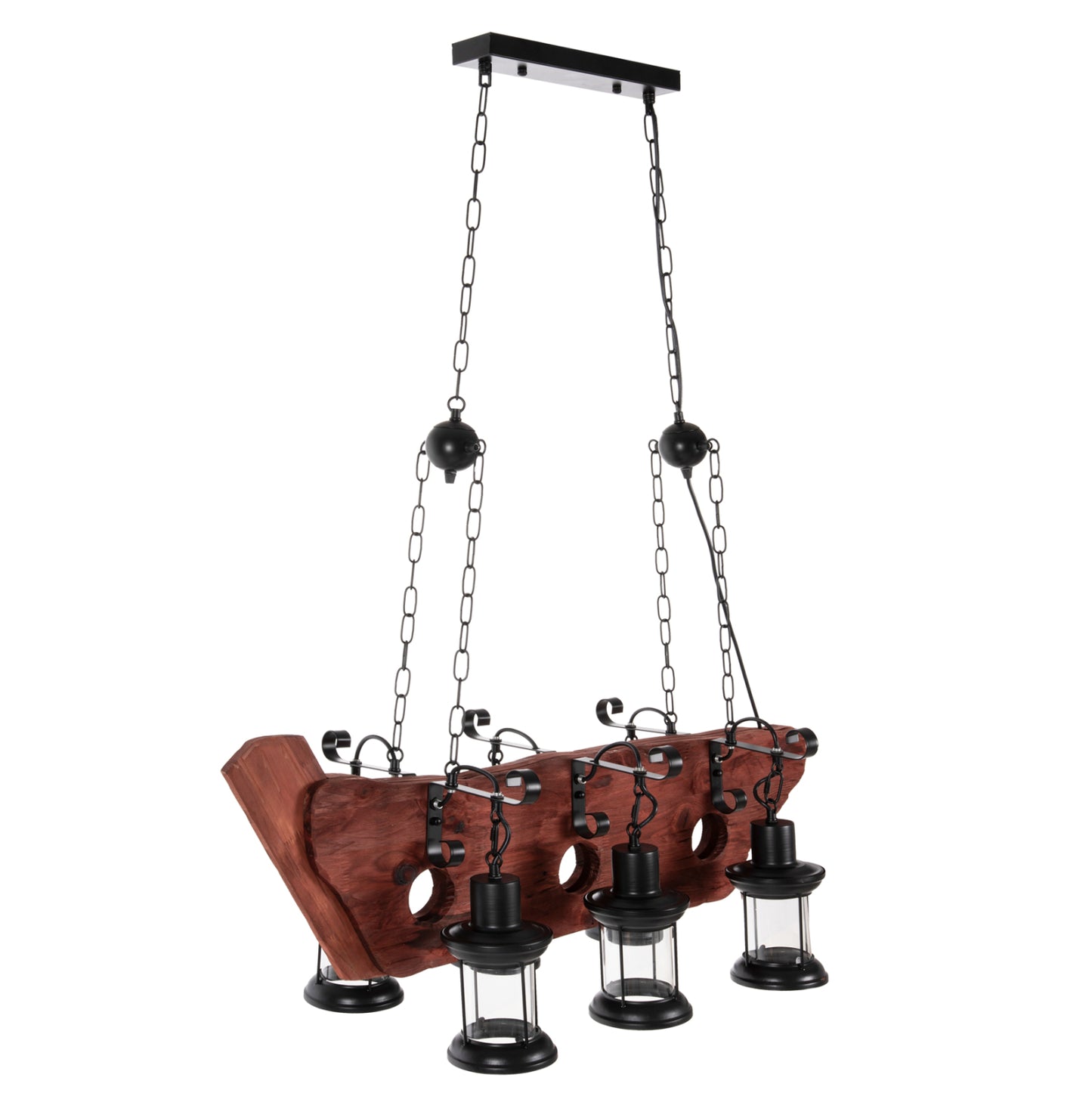CEILING LIGHT 6-LIGHT PENDANT WOOD METAL GLASS 116cm