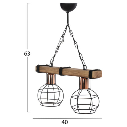 CEILING LIGHT, DOUBLE, WITH WOOD AND METAL GRIDS 40x16x63