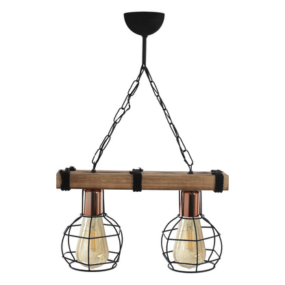 CEILING LIGHT, DOUBLE, WITH WOOD AND METAL GRIDS 40x16x63