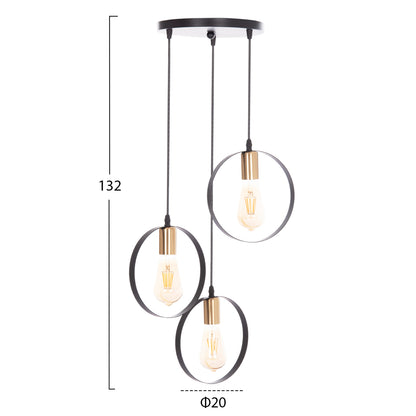 KRENT 3-LIGHT PENDANT CEILING LAMP BLACK GOLD Ø23.5x132