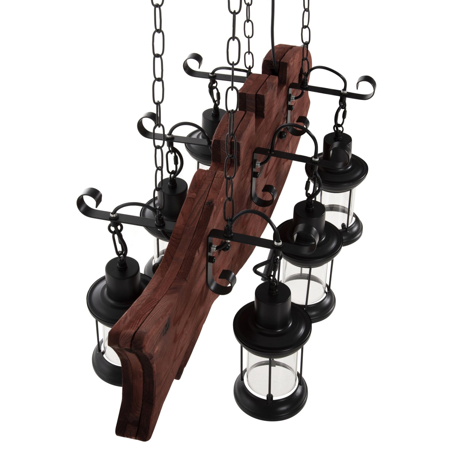 CEILING HANGING LAMP 6-LIGHT WOODEN FISH BLACK METAL GLASS 95x35x116