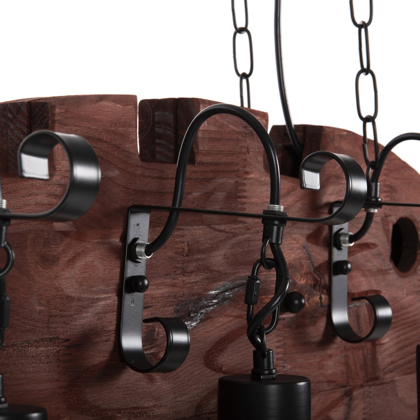 CEILING HANGING LAMP 6-LIGHT WOODEN FISH BLACK METAL GLASS 95x35x116