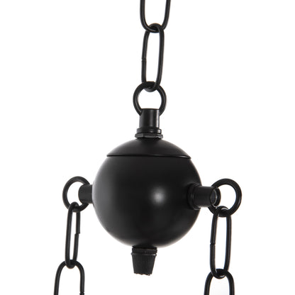 CEILING HANGING LAMP 6-LIGHT WOODEN FISH BLACK METAL GLASS 95x35x116