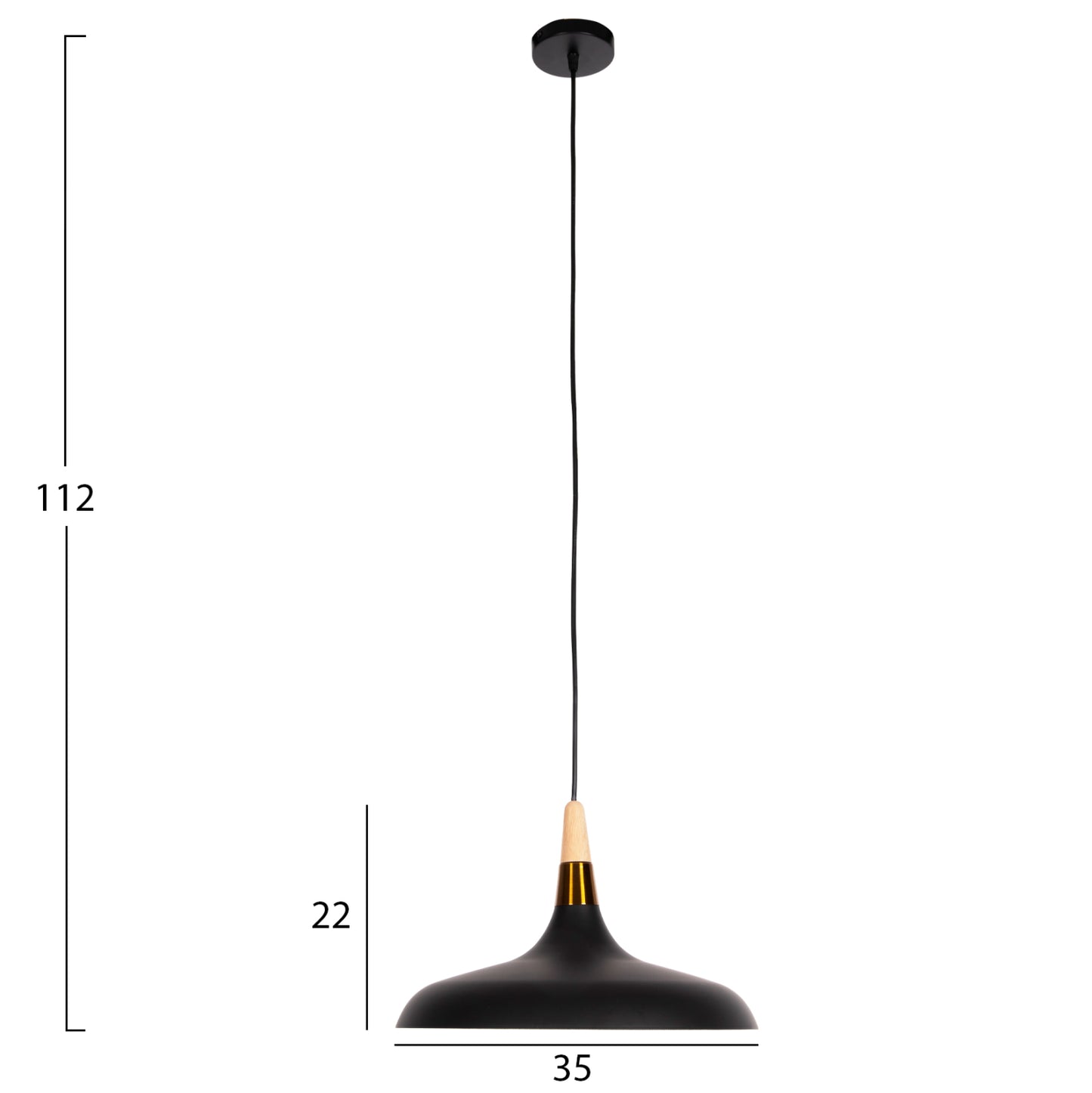 PENDANT CEILING LIGHT BLACK METAL WOOD DETAIL 35x35x112