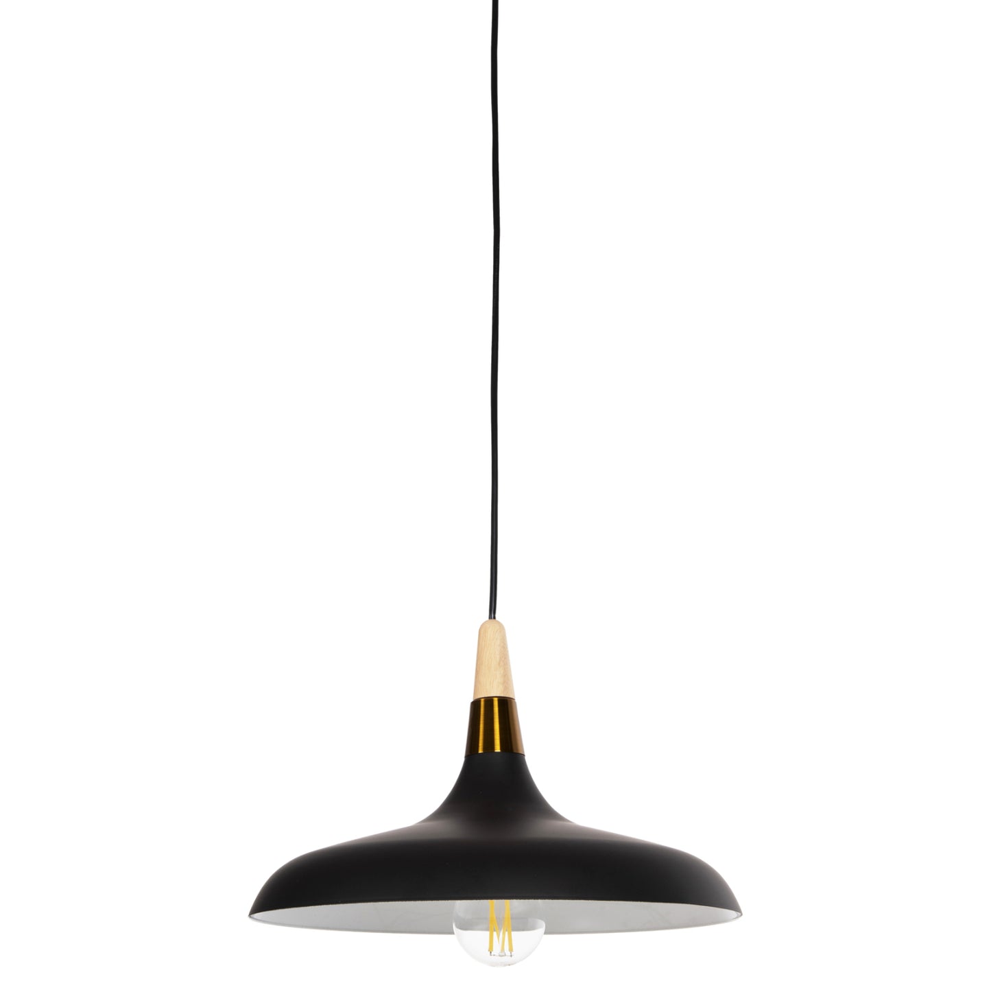 PENDANT CEILING LIGHT BLACK METAL WOOD DETAIL 35x35x112