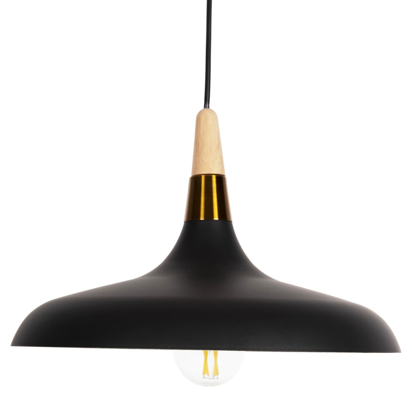 PENDANT CEILING LIGHT BLACK METAL WOOD DETAIL 35x35x112