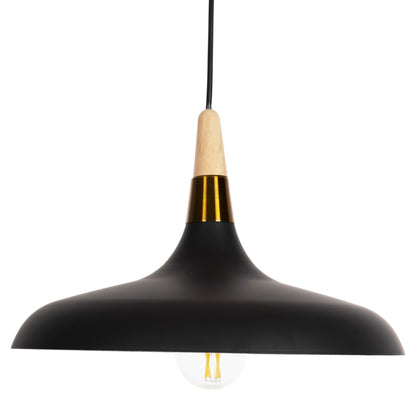 PENDANT CEILING LIGHT BLACK METAL WOOD DETAIL 35x35x112