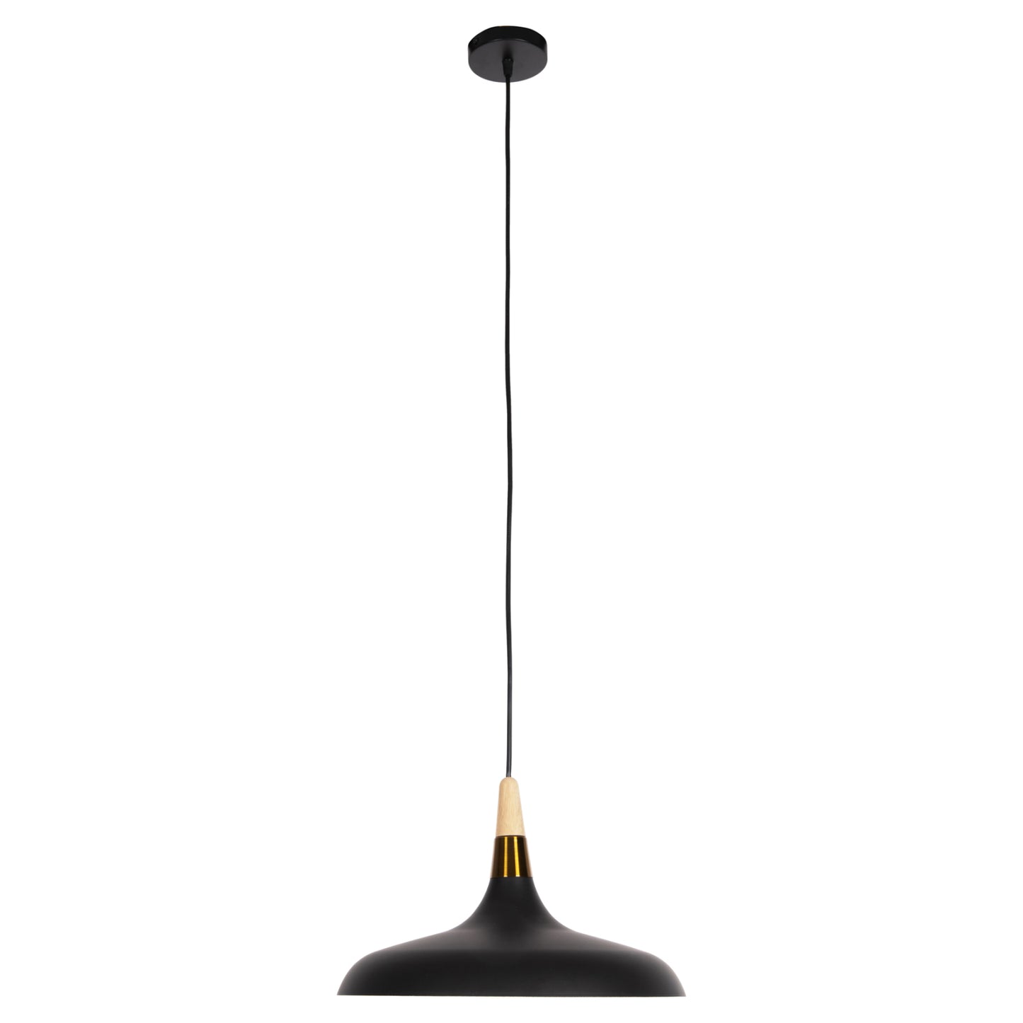 PENDANT CEILING LIGHT BLACK METAL WOOD DETAIL 35x35x112