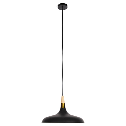 PENDANT CEILING LIGHT BLACK METAL WOOD DETAIL 35x35x112