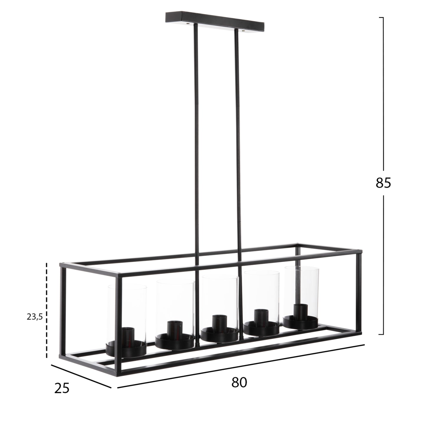 CEILING LIGHT PENDANT BLACK METAL AND GLASS 80x25x23,5-85