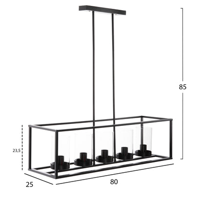 CEILING LIGHT PENDANT BLACK METAL AND GLASS 80x25x23,5-85