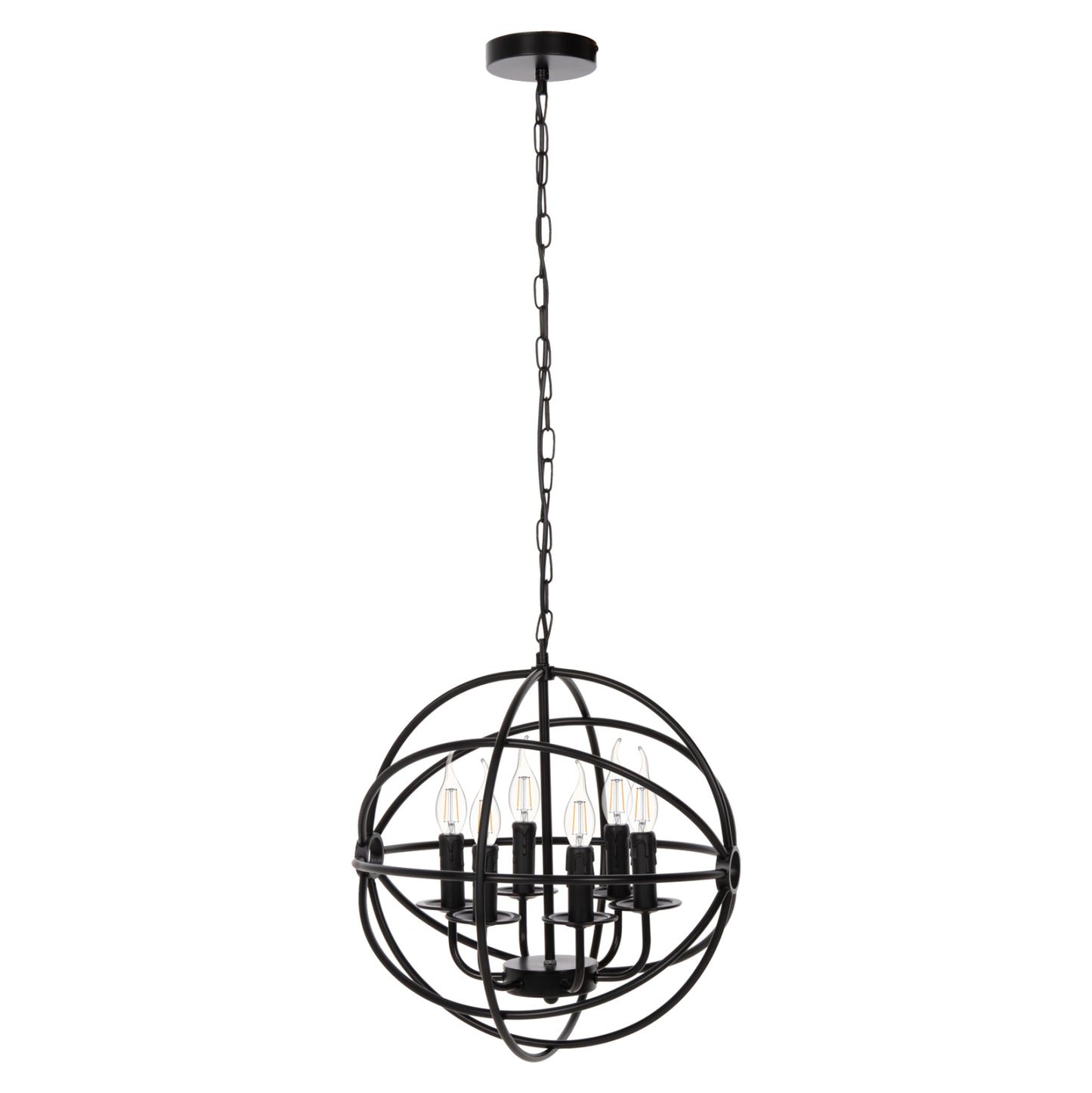 CEILING PENDANT LIGHT BLACK METAL SPHERE 6-LIGHT Ø42x108