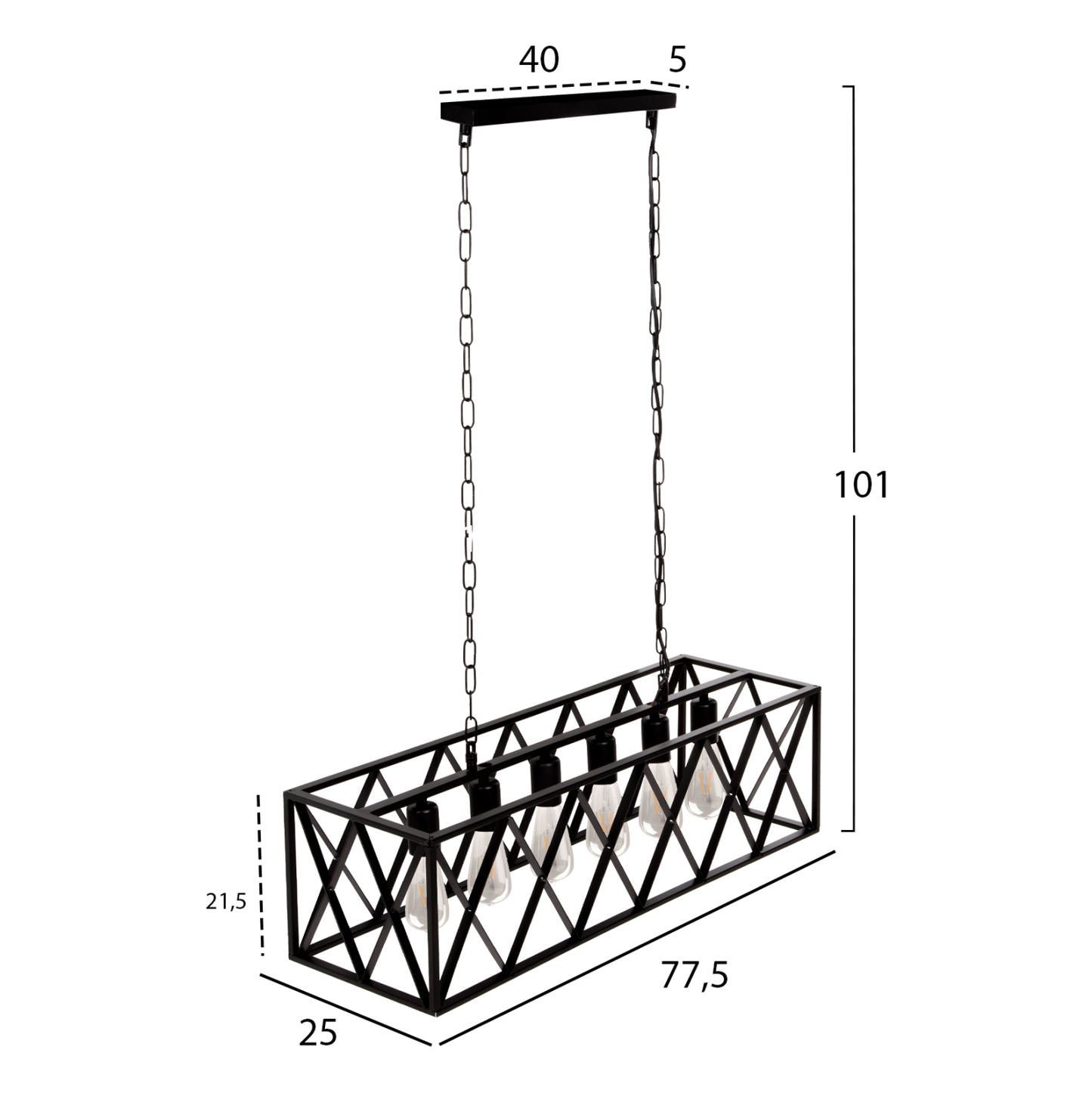 CEILING PENDANT LIGHT 6-LIGHT BLACK METAL FRAME 77.5x25x101