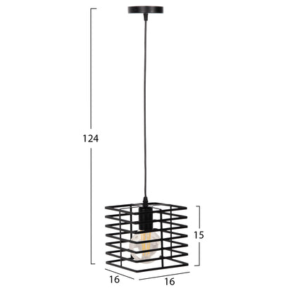 CEILING HANGING LAMP BLACK METAL SHADE 16x16x124