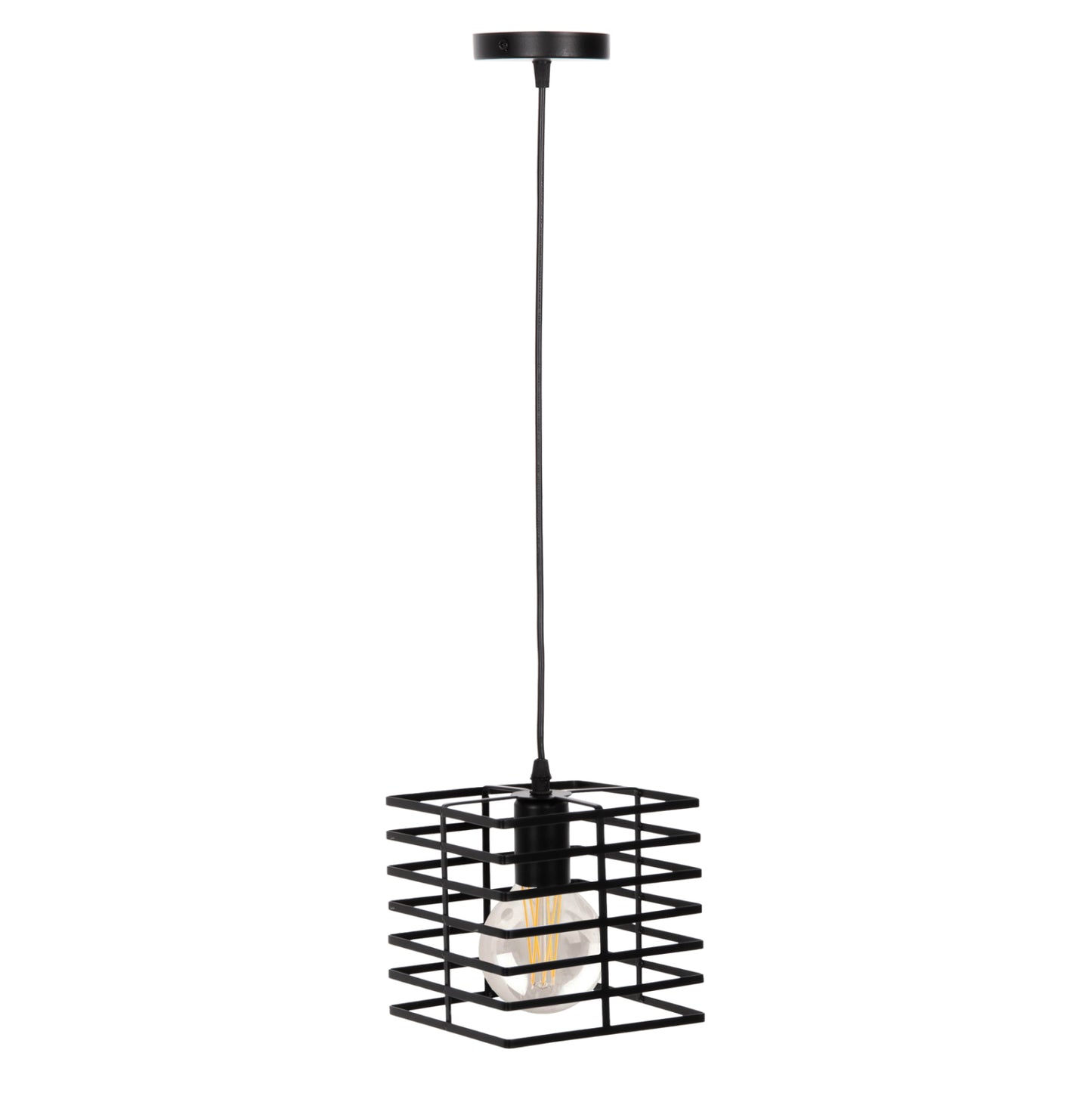 CEILING HANGING LAMP BLACK METAL SHADE 16x16x124