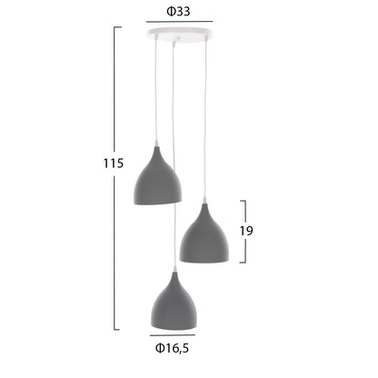 GREY METAL 3-LIGHT PENDANT CEILING LAMP D33x115