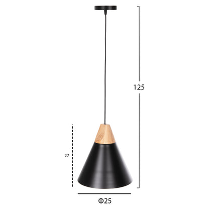 CEILING PENDANT LAMP BLACK METAL SHADE D25x125