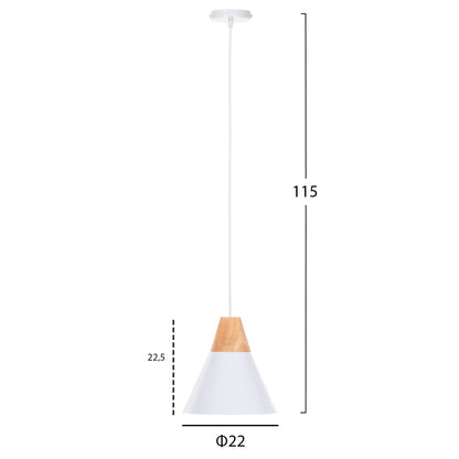CEILING PENDANT LAMP WHITE METAL SHADE WOOD Φ22x115