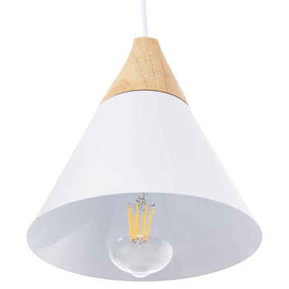 CEILING PENDANT LAMP WHITE METAL SHADE WOOD Φ22x115