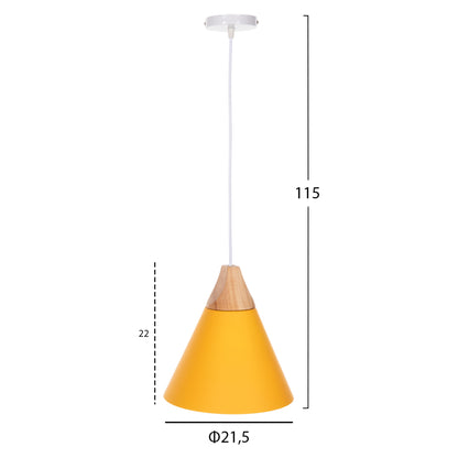 PENDANT CEILING LIGHT YELLOW METAL SHADE Φ21.5x115