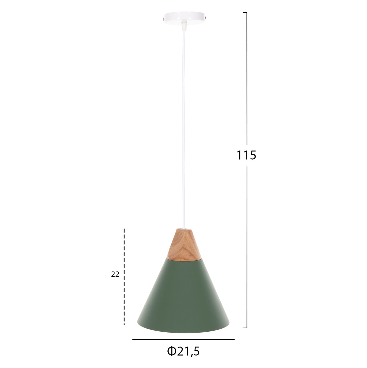 CEILING PENDANT LIGHT GREEN METAL SHADE D21.5x115