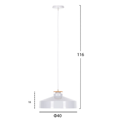 CEILING PENDANT LIGHT WHITE METAL SHADE D40x116
