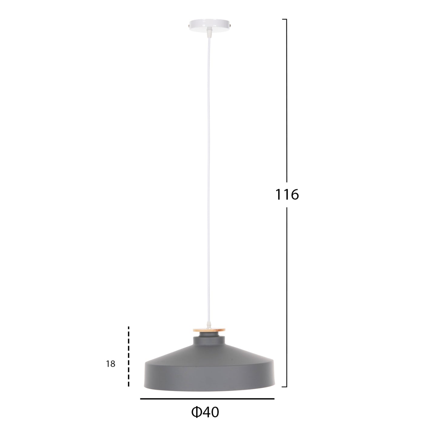 PENDANT CEILING LIGHT GREY METAL SHADE D40x116