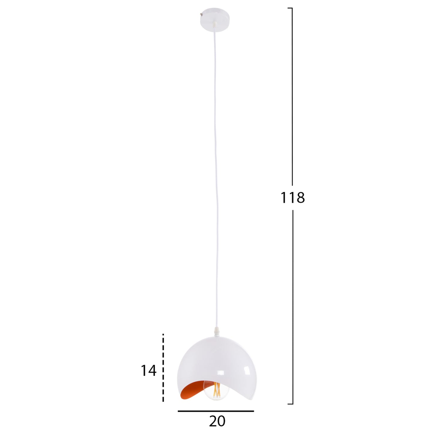CEILING HANGING LAMP METAL SPHERE WHITE ORANGE Ø20x118