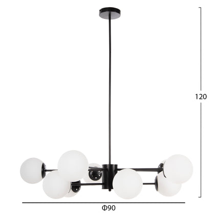 CEILING PENDANT LIGHT BLACK METAL WHITE GLASS D90x97.5