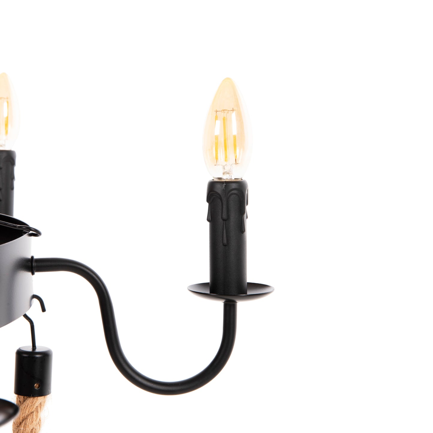 CEILING PENDANT LIGHT 6-LIGHT ROPE AND BLACK METAL 74x74x123
