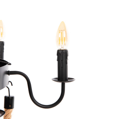 CEILING PENDANT LIGHT 6-LIGHT ROPE AND BLACK METAL 74x74x123
