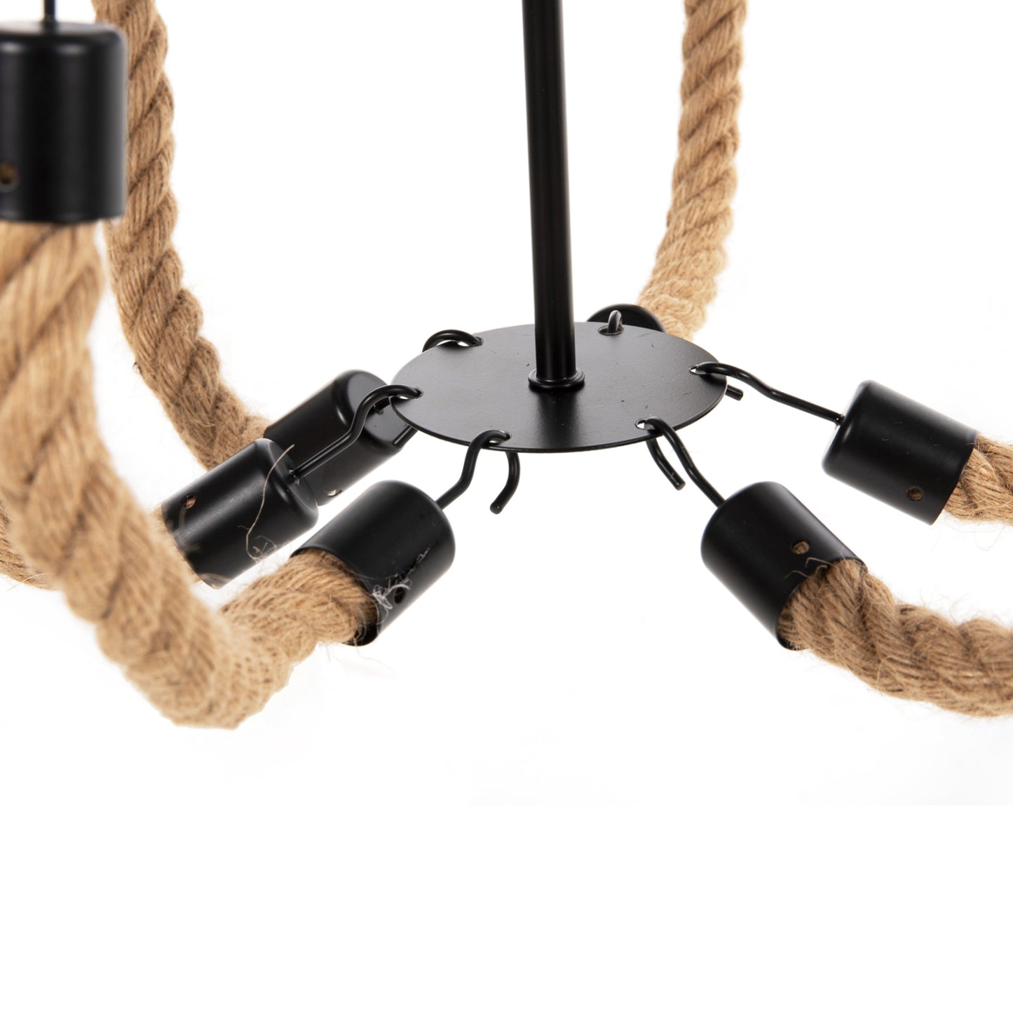 CEILING PENDANT LIGHT 6-LIGHT ROPE AND BLACK METAL 74x74x123