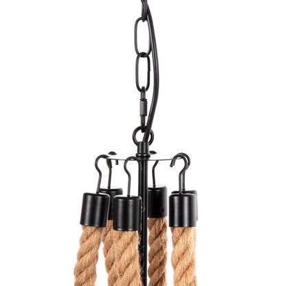 CEILING PENDANT LIGHT 6-LIGHT ROPE AND BLACK METAL 74x74x123
